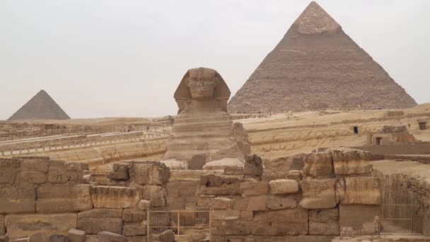 Velká Sfinga Gízy Kolosální Vápencová Socha Ležící Sfingy Egyptské Gíze — Stock video