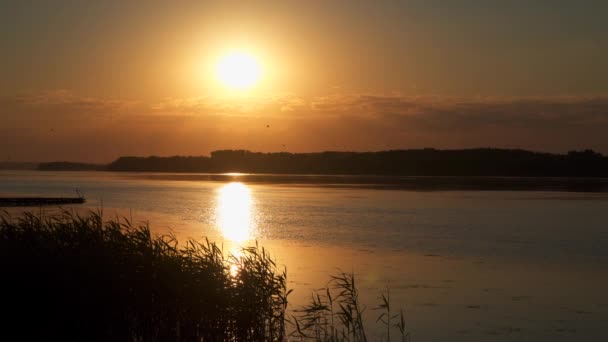 Puesta Sol Sobre Río Dniéper Ucrania Hermosa Escena Natural — Vídeos de Stock