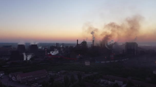 Widok Lotu Ptaka Dym Gaz Kurz Blast Furnace Shop Tle — Wideo stockowe