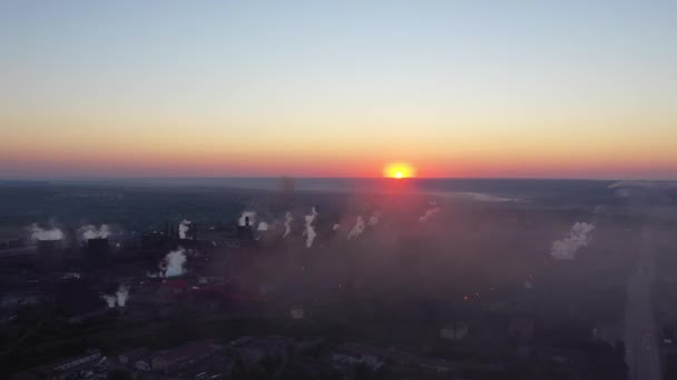 Una Steelworksat Amanecer Desde Vista Pájaro Contaminación Atmósfera — Vídeos de Stock