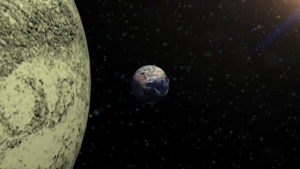 Полет с планеты Земля. пролетев мимо планеты и метеорита — стоковое видео