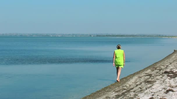 Una donna cammina lungo la spiaggia — Video Stock