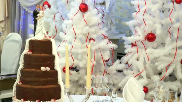 Gâteau avec figurines des jeunes mariés — Video