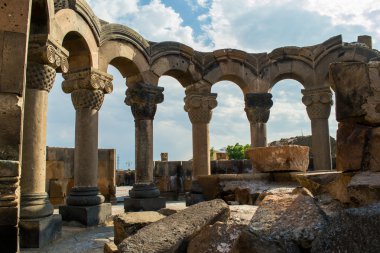 Benzersiz taş Harabeleri Zvartnots Tapınağı, Ermenistan. Antik Mimarlık.