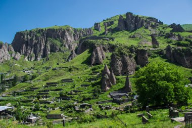Mağara şehir ve mezarlık, güzel manzara şaşırtıcı görünümü