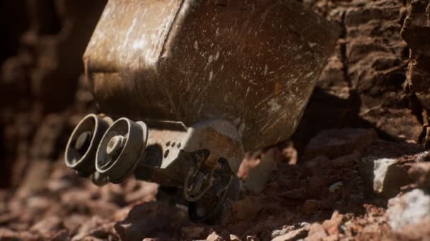 Abandoned gold mine trolley used to cart ore — Stock Video