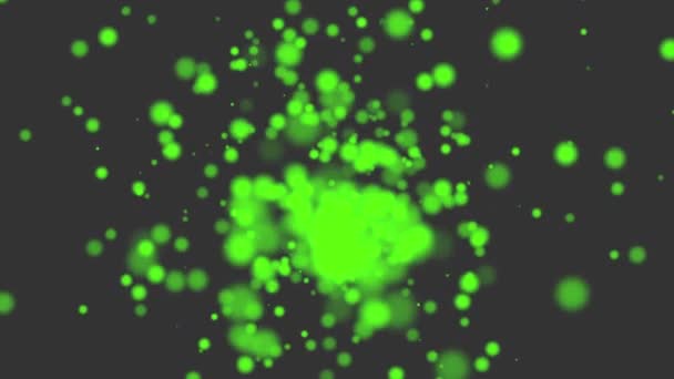 动画在明亮的背景上飞出抽象的绿色物体和粒子 — 图库视频影像
