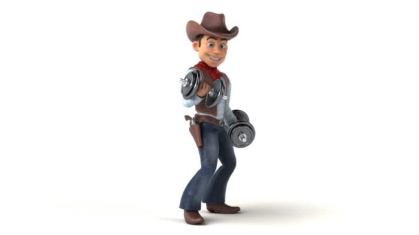 Fun 3d dessin animé cow-boy avec des poids — Video