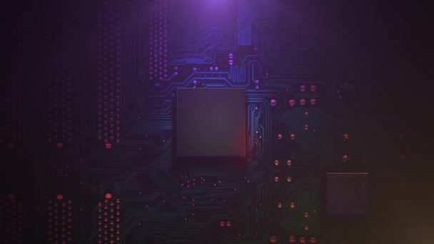 Cyberpunk animação fundo com chip de computador e grade hexadecimal — Vídeo de Stock