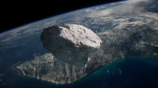 Nebezpečný asteroid se blíží k planetě Zemi — Stock video