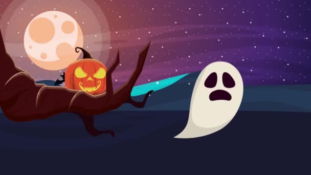 Gelukkig halloween geanimeerde scène met 4k animatie — Stockvideo