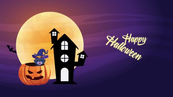 Feliz halloween animada cena com animação 4k — Vídeo de Stock