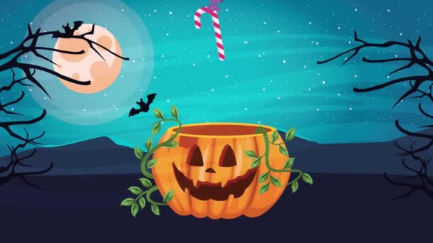 Feliz halloween escena animada con animación 4k — Vídeos de Stock