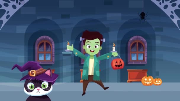 Szczęśliwa halloween animowana scena z animacją 4k — Wideo stockowe