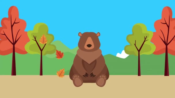 Γεια animation φθινόπωρο με αρκούδα κινούμενα — Αρχείο Βίντεο