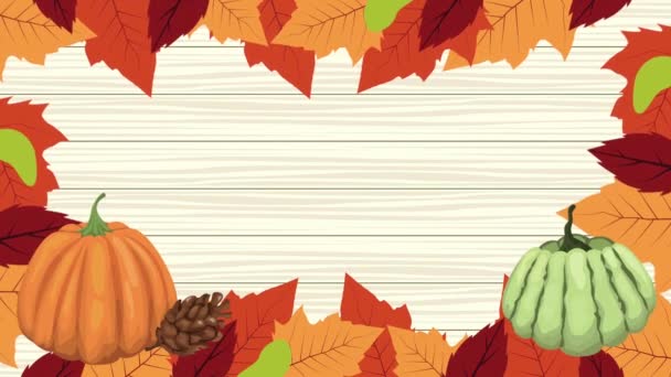 Γεια animation φθινόπωρο με φύλλα και φρούτα πλαίσιο 4k κινούμενα — Αρχείο Βίντεο