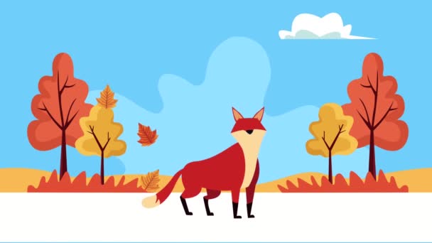 Merhaba sonbahar animasyonu orman manzarasında vahşi tilkiyle 4k animasyon — Stok video