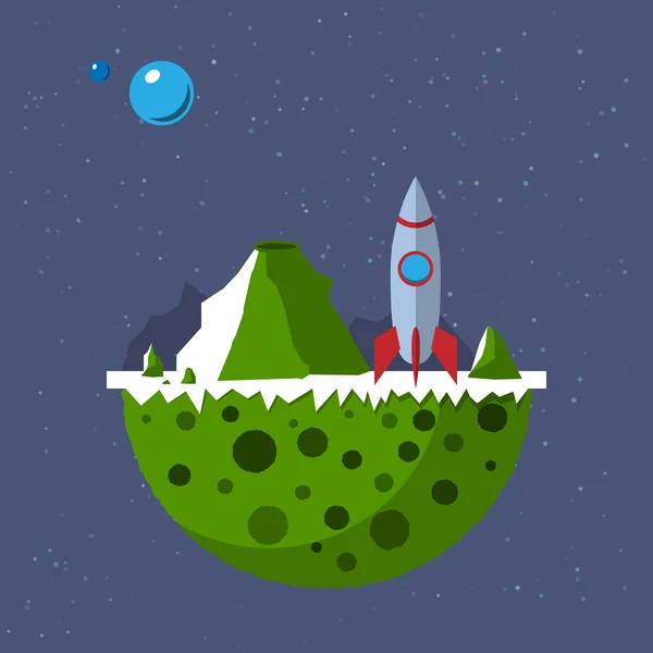 Far out planet and rocket — Stock Vector
