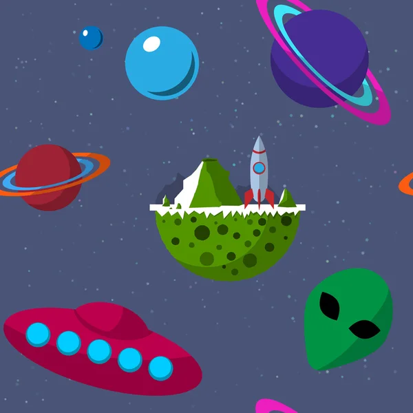 无缝模式与行星，Ufo，外星人，飞碟 — 图库矢量图片