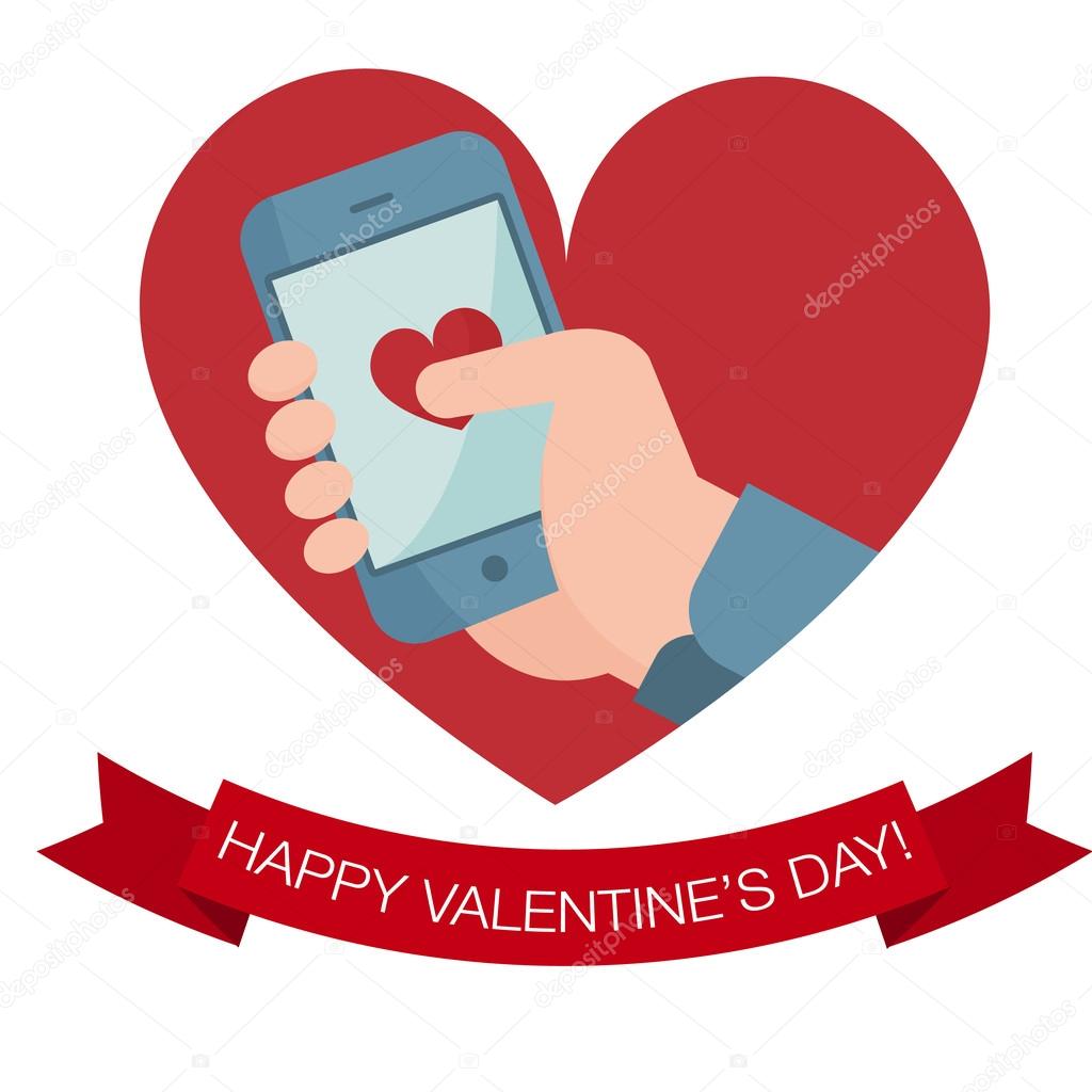 Hand holding mobile phone with heart icon