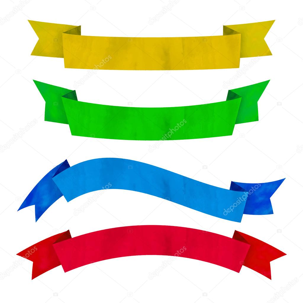 Set of colorful watercolor ribbons. Banners for text. Design element.