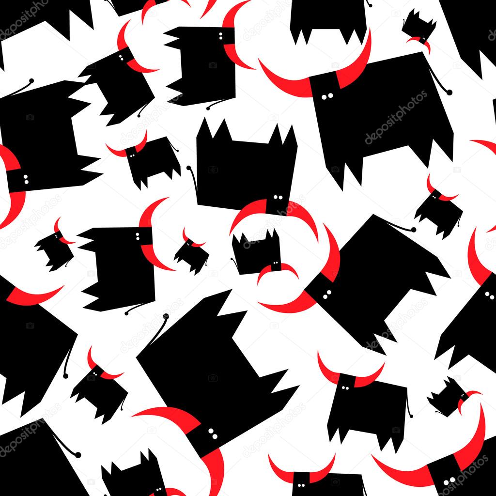 Black bull with red horns seamless pattern