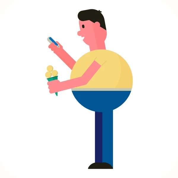 Ilustracja wektorowa człowieka z lodami i telefon komórkowy — Wektor stockowy