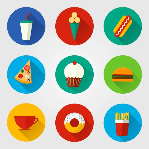 Illustration vectorielle des icônes du fast food plat — Image vectorielle