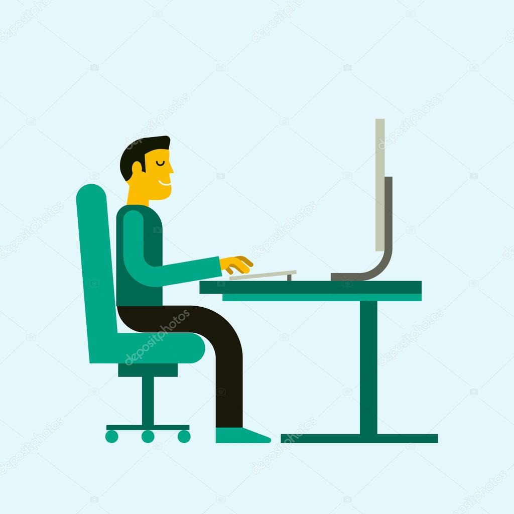 Vector illustration of businessman working at computer