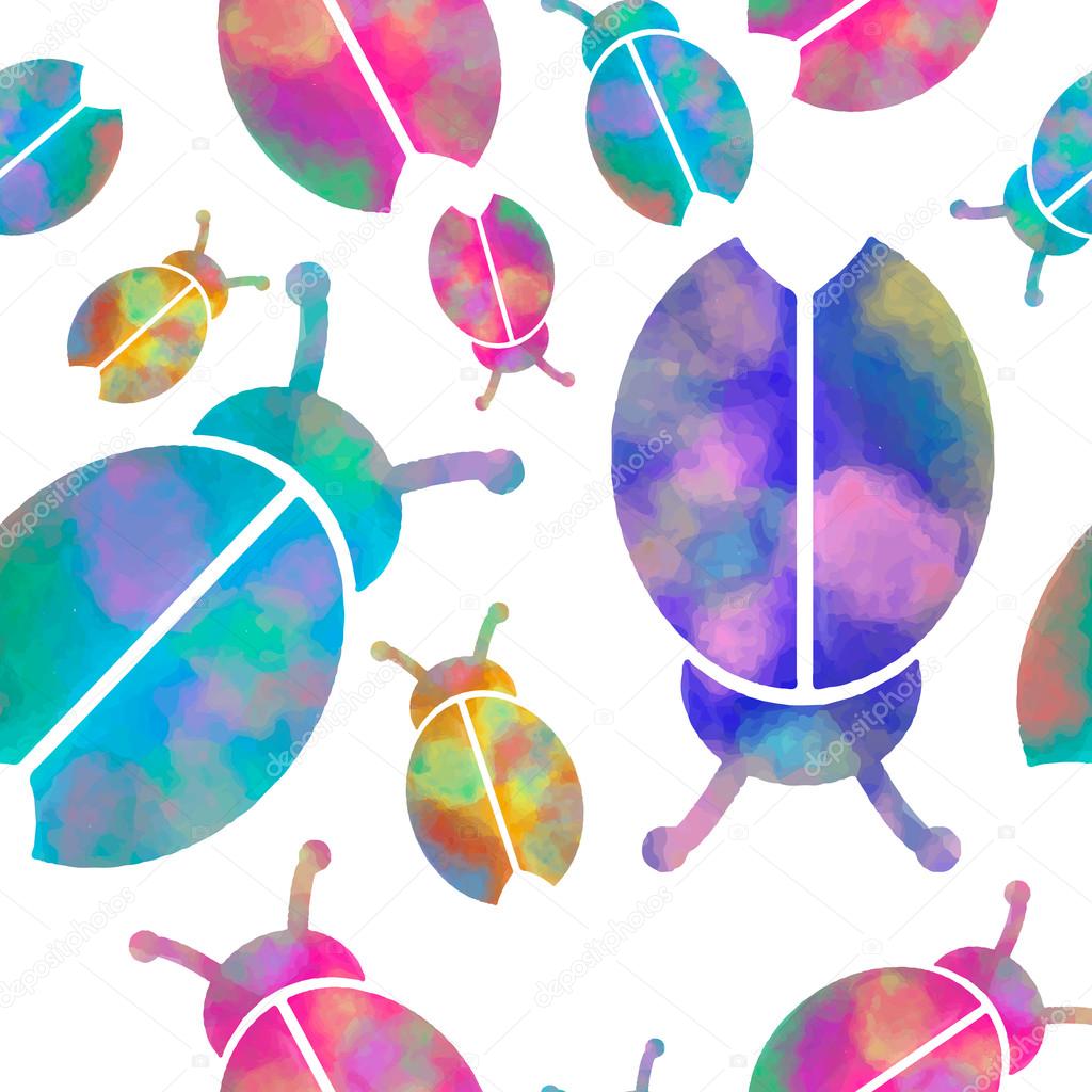 Vector watercolor seamless pattern with colorful bugs