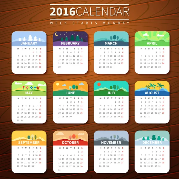 Vector calendar template 2016 — Stock Vector