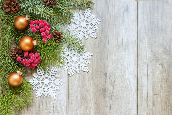 Christmas decoration on wooden boards