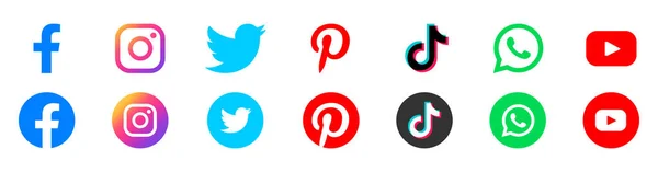 Ícones redondos de mídia social ou logotipos de redes sociais coleção de conjunto de ícones vetoriais planos para aplicativos e sites —  Vetores de Stock