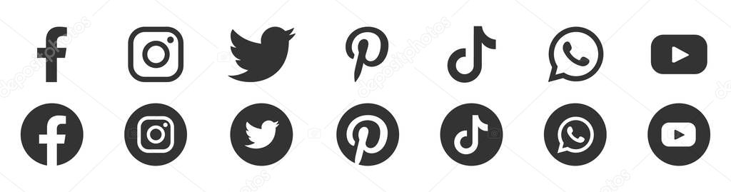 Round social media icons or social network logos flat vector icon set collection for apps and websites vector set