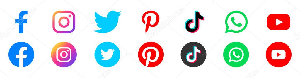 Round social media icons or social network logos flat vector icon set collection for apps and websites vector set