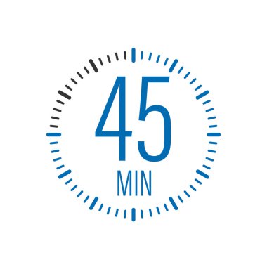 45 dakika, kronometre vektör simgesi. Stopwatch simgesi düz stil, zamanlayıcı renk arkaplan üzerinde.