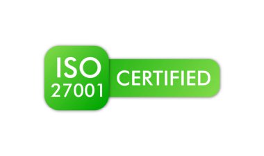 ISO 27001 sertifikalı rozet, ikon. Sertifika damgası. Düz tasarım vektörü.