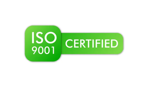 Certificado ISO 9001 insignia, icono. Sello de certificación. Diseño plano vector. — Vector de stock