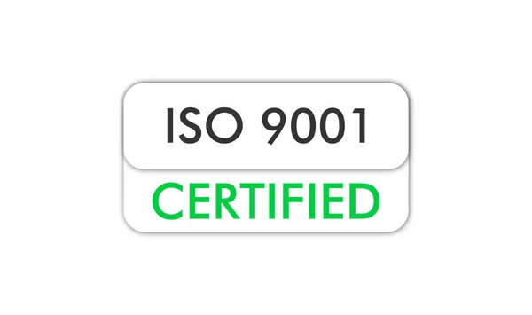 ISO 9001 Certifierad bricka, ikon. Certifieringsstämpel. Platt vektor. — Stock vektor