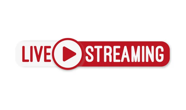 Live stream logo piatto - elemento di design vettoriale rosso con pulsante di riproduzione. — Vettoriale Stock