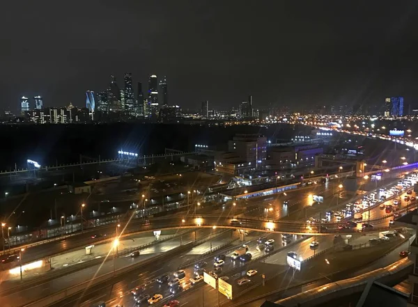 Vista Nocturna Ciudad Moscú Desde Piso Diecisiete — Foto de Stock