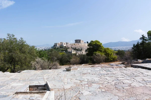 Panoramisch Uitzicht Akropolis Vanuit Philopappou Hill Athene Griekenland — Stockfoto