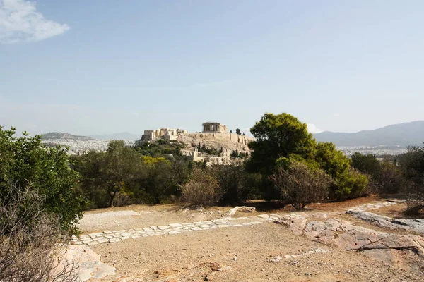 Panoramisch Uitzicht Akropolis Vanuit Philopappou Hill Athene Griekenland — Stockfoto