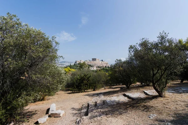 Vista Panorámica Acrópolis Desde Colina Philopappou Atenas Grecia — Foto de Stock