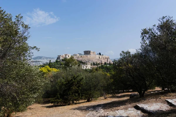 Panoramisch Uitzicht Akropolis Vanuit Philopappou Hill Athene Griekenland — Stockfoto