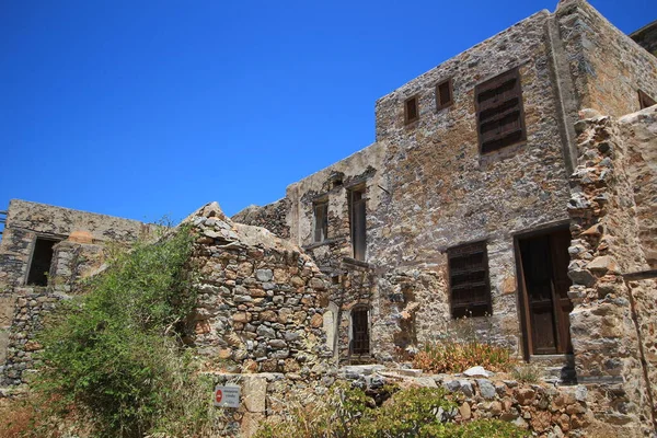 Εγκαταλελειμμένο Παλιό Φρούριο Και Πρώην Αποικία Λεπρών Νησί Σπιναλόγκα Κρήτη — Φωτογραφία Αρχείου