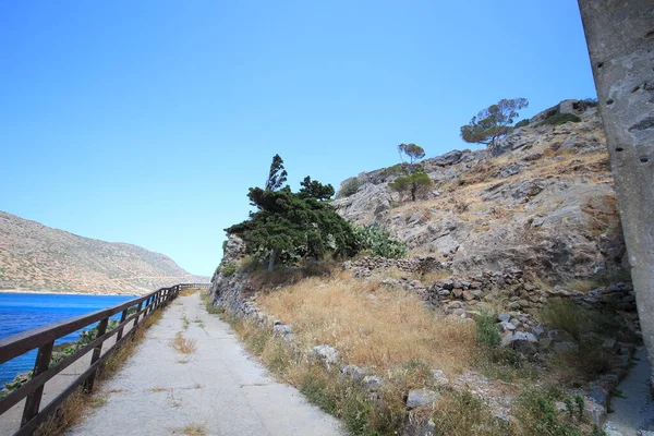 Terk Edilmiş Eski Kale Eski Cüzzamlı Kolonisi Spinalonga Adası Girit — Stok fotoğraf