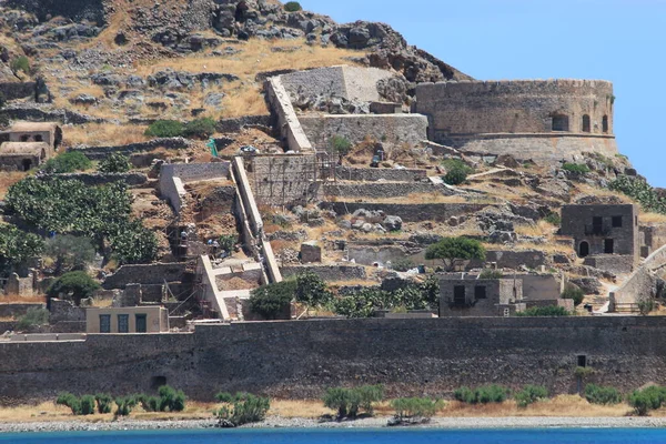 Ancienne Forteresse Abandonnée Ancienne Léproserie Île Spinalonga Crète Grèce Bâtiments — Photo