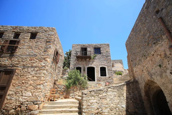 Antica Fortezza Abbandonata Colonia Lebbrosi Isola Spinalonga Creta Grecia Vecchi — Foto Stock