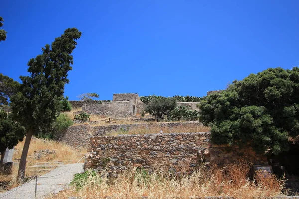 Antiga Fortaleza Abandonada Antiga Colónia Leprosos Ilha Spinalonga Creta Grécia — Fotografia de Stock